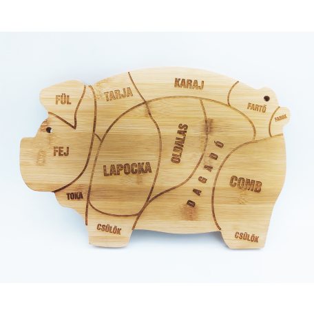 Malac formájú bambusz vágódeszka, GRAVÍROZOTT            