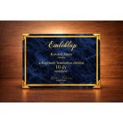 Kék-arany színű plakett felirattal 