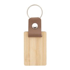 Gravírozható bambusz kulcstartó, műbőr szárral