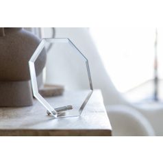   Gravírozható modern üveg trófea fém talppal - Champion 14 cm
