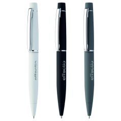   Gravírozott fém, tekerős golyóstoll gumírozott felülettel - hárm színben