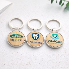   Bambusz/fém kulcstartó, színes nyomattal vagy gravírozással