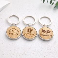   Bambusz/fém kulcstartó, színes nyomattal vagy gravírozással