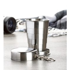   Összecsukható rozsdamentes pohár, fém tokban 70 ml - gravírozható