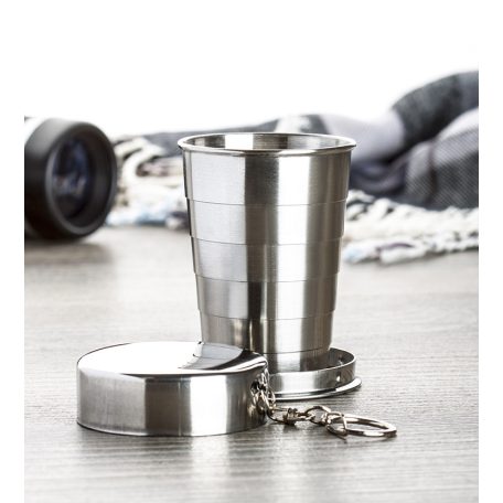 Összecsukható rozsdamentes pohár, fém tokban 70 ml - gravírozható