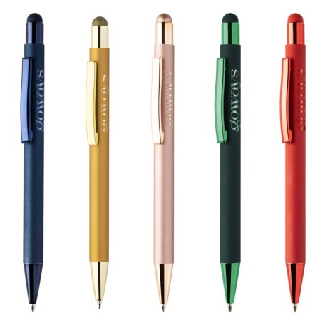 Gravírozott alumínium érintőképernyős golyóstoll – gumírozott testtel