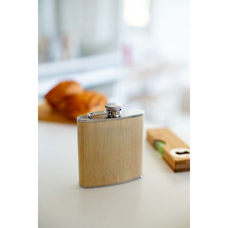 Rozsdamentes acél flaska bambusz borítással 175 ml - gravírozható ajándék