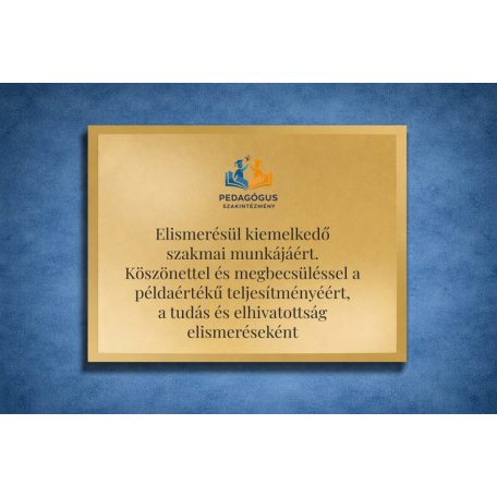 Arany színű fém plakett színes UV nyomtatott felirattal