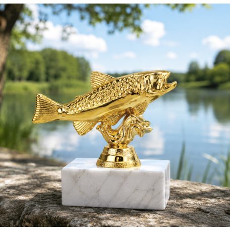 Arany hal figura márvány talpon - horgászverseny díj 9 cm