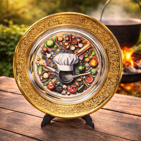 Főzőverseny díj - díszes tányér állvánnyal 23 cm