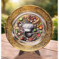 Főzőverseny díj - díszes tányér állvánnyal 28 cm