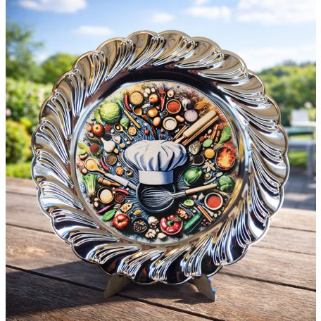 Főzőverseny díj - díszes tányér állvánnyal 30 cm