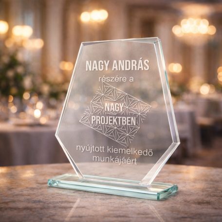 Gravírozható üvegdísz ajándék díszdobozban - JENNIFER 3 üvegdíj  17 x 20 cm