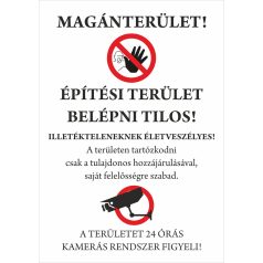   Magánterület! Építési terület – Belépni tilos! Figyelmeztető tábla