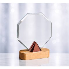  Gravírozható üvegdísz fa talppal díszdobozban - M: 19 cm Luca1