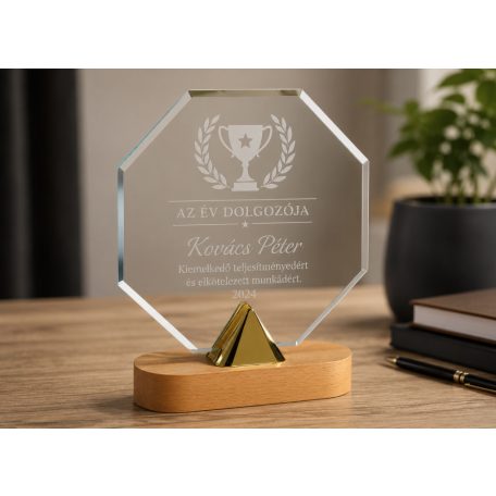 Gravírozható üvegdísz fa talppal díszdobozban - M: 23 cm Luca3