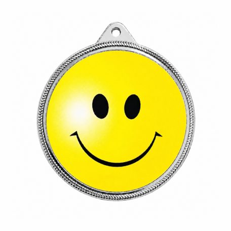 Smiley ezüstérem 5 cm – fém érem smiley motívummal