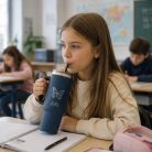 Gravírozható rozsdamentes acél termoszpohár 1200 ml – szívószállal