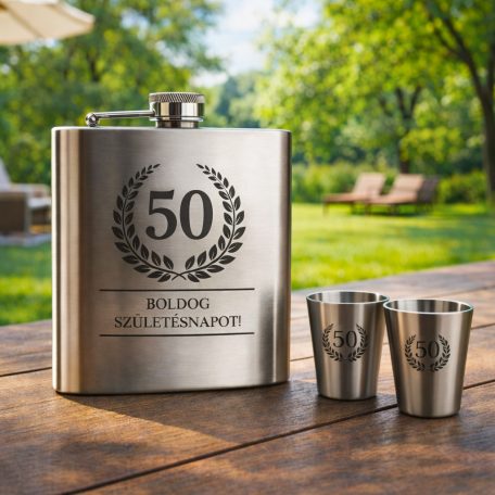 Gravírozható laposüveg szett poharakkal 175 ml