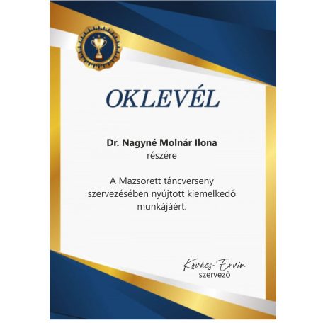 OKLEVÉL A4 KÉK-ARANY