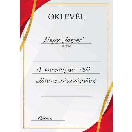 Oklevél A4 Piros-arany 