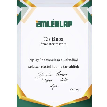 Oklevél A4  Zöld