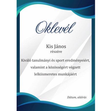 Oklevél A4  Kék