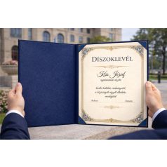   Egyedi készítésű kék oklevéltartó  A/3-as méretben, velúr borítással