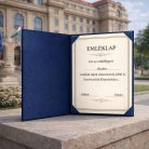 Egyedi készítésű kék oklevéltartó A/5 méretben, velúr borítással