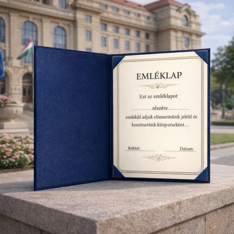 Egyedi készítésű kék oklevéltartó A/5 méretben, velúr borítással