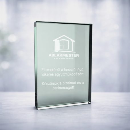 Gravírozható üvegdíj Selda3  12x16 cm    19mm vastag , fekete díszdobozzal