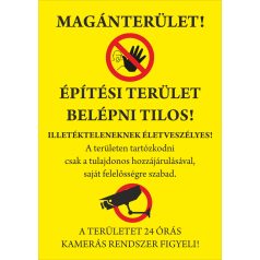   Sárga Magánterület! Építési terület – Belépni tilos! Figyelmeztető tábla