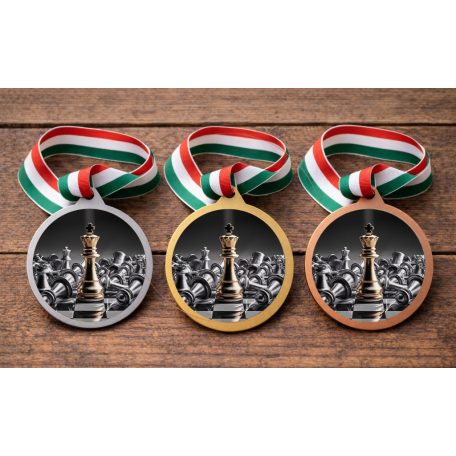 Sakk érem szalaggal - ezüst 70 mm