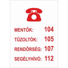 Segélyhívó telefonszámok tábla - fehér