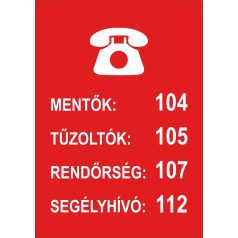 Segélyhívó telefonszámok tábla - piros