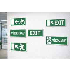 Menekülési útvonal és vészkijárat táblák