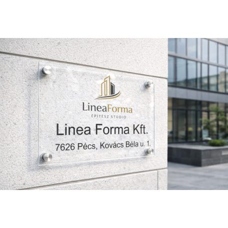 Modern plexi cégtábla távtartóval – UV nyomtatva több méretben