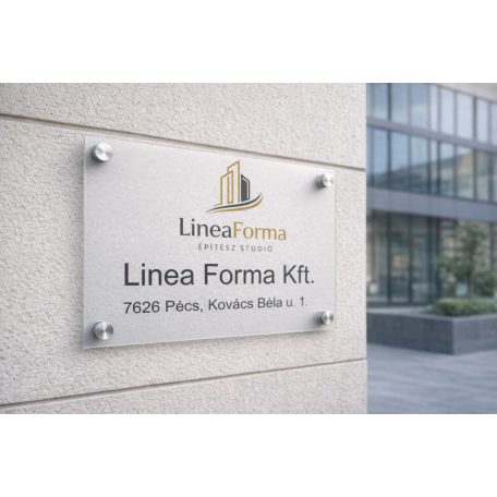 Modern plexi cégtábla távtartóval – UV nyomtatva több méretben