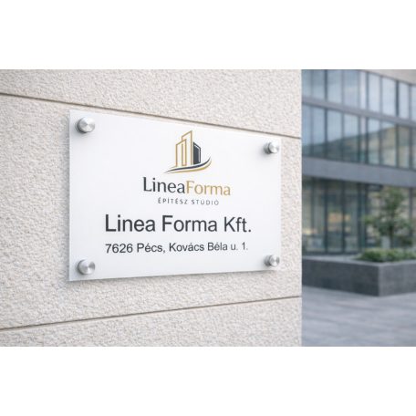 Modern plexi cégtábla távtartóval – UV nyomtatva több méretben