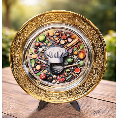 Főzőverseny díj - díszes tányér állvánnyal 33 cm