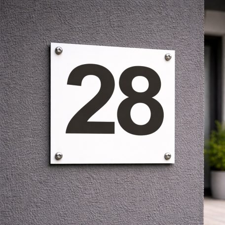 Fehér fém házszám