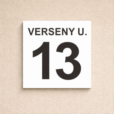 Fehér házszámtábla utcanévvel - több méretben