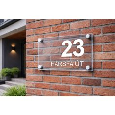   Házszámtábla távtartóval - több méretben, víztiszta átlátszó felülettel