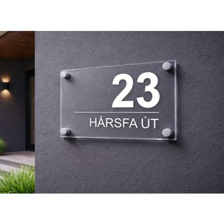 Házszámtábla távtartóval - több méretben, víztiszta átlátszó felülettel