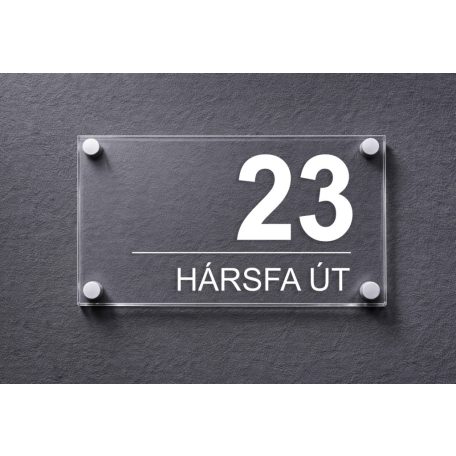 Házszámtábla távtartóval - több méretben, víztiszta átlátszó felülettel