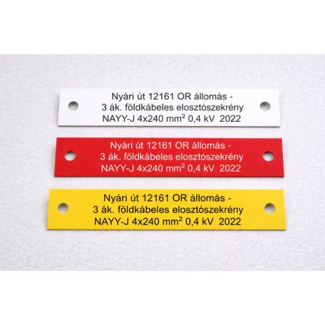 Gravírozott műanyag kábeljelölő tábla 13,1 cm x 2,2 cm - több színben