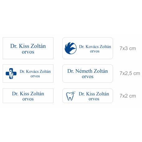 Gravírozott mágneses névkitűző - fehér színű műanyag, kék betűvel