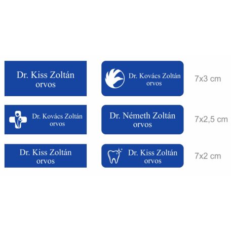 Gravírozott mágneses névkitűző - kék színű műanyag fehér betűvel