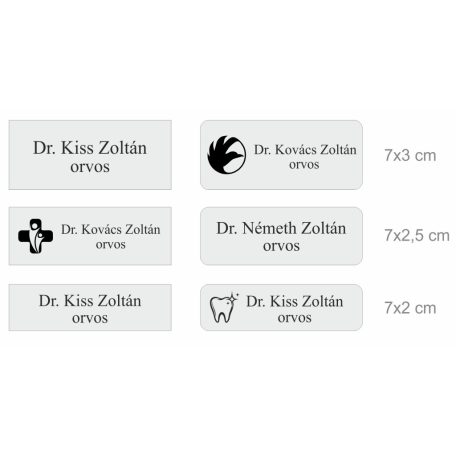 Gravírozott mágneses névkitűző - ezüst színű fémhatású műanyag