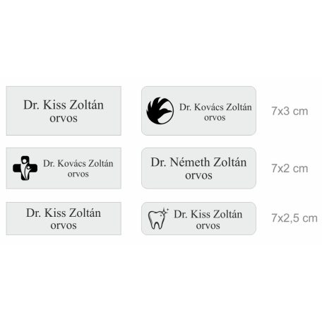 Gravírozott mágneses névkitűző - matt szürke színű műanyag
